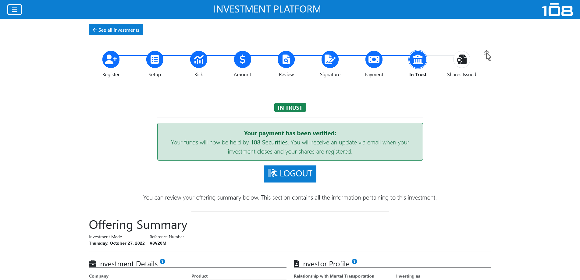DragonInvest investment details page